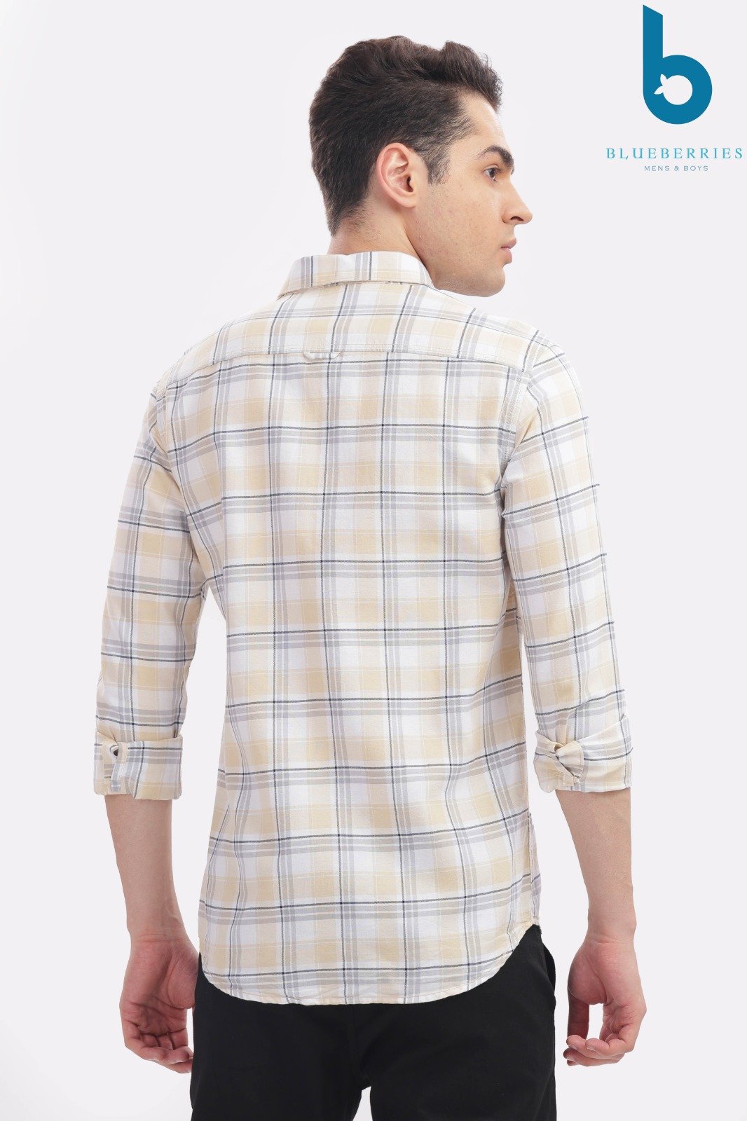 Beige and White Checkered Casual Shirt