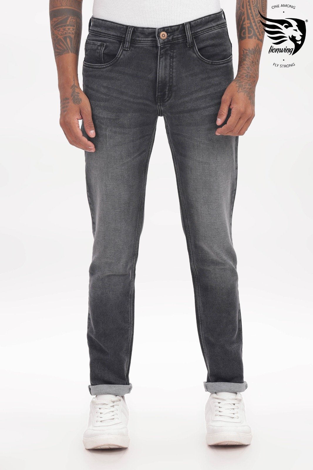 Charcoal Grey Slim Fit Washed Jeans