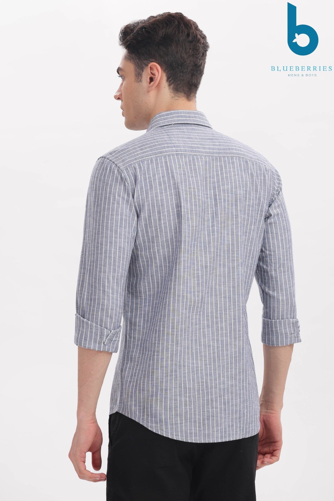 Grey and White Vertical Stripe Casual Shirt