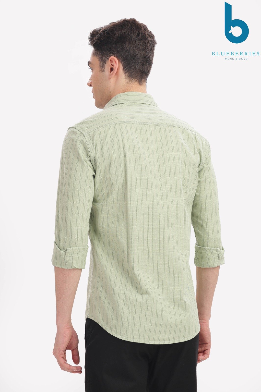 Light Green Vertical Striped Casual Shirt