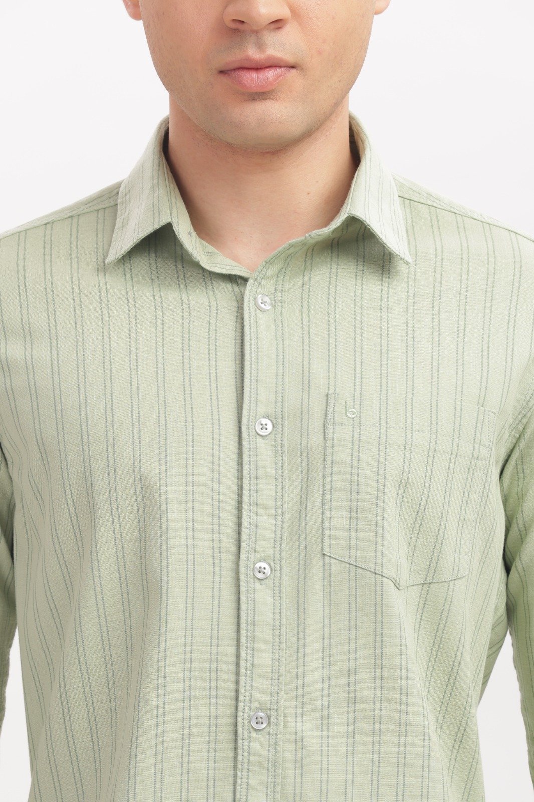 Light Green Vertical Striped Casual Shirt