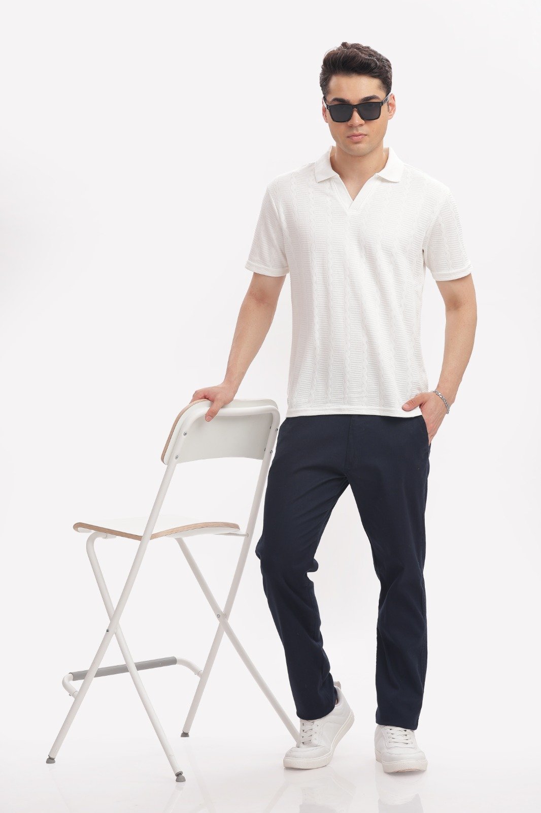 White Textured Polo T-Shirt